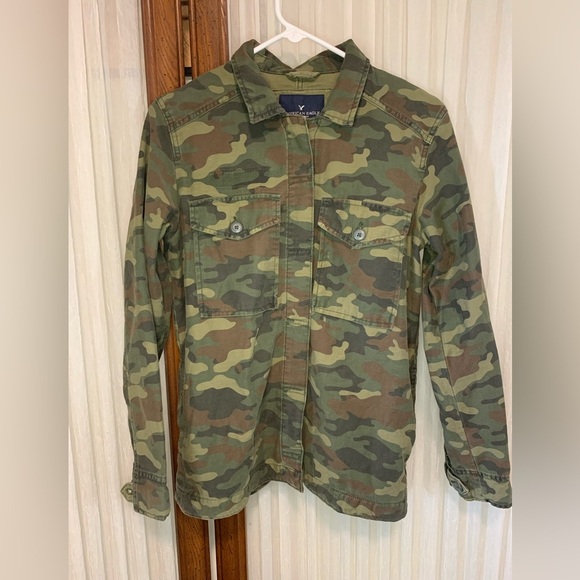 American Eagle Outfitters Green Camo Nah Embroidered Utility Shacket Jacket M - Picture 4 of 7